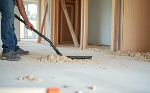 Cleaning debris and dust after construction work in a building